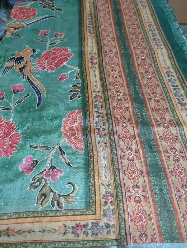 Soft Tusser With Pita Work  - green