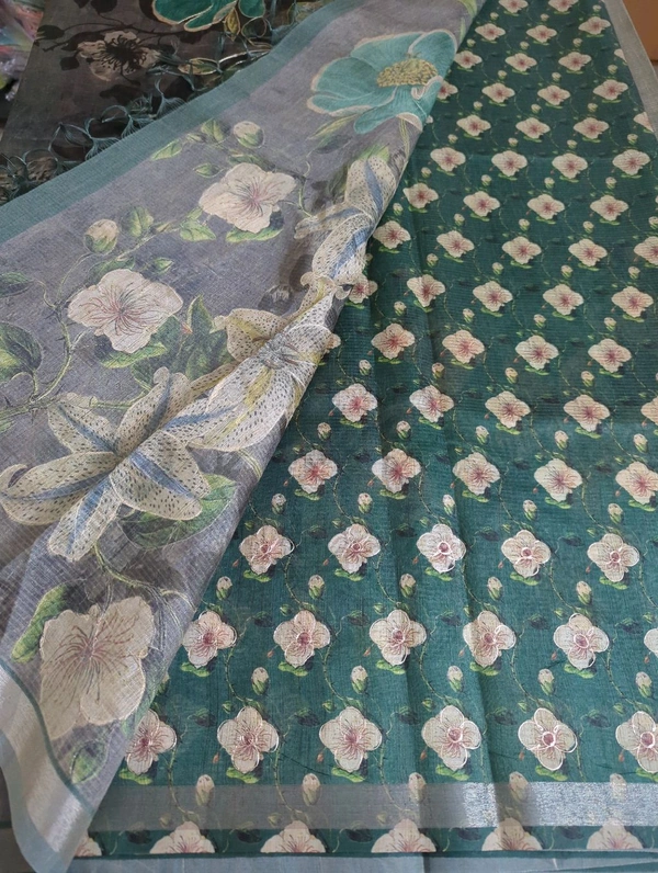 Soft Tusser With Pita Work  - Blue Stone