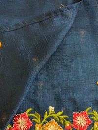 Pure Vichitra Silk Embroidery  - Navy Blue