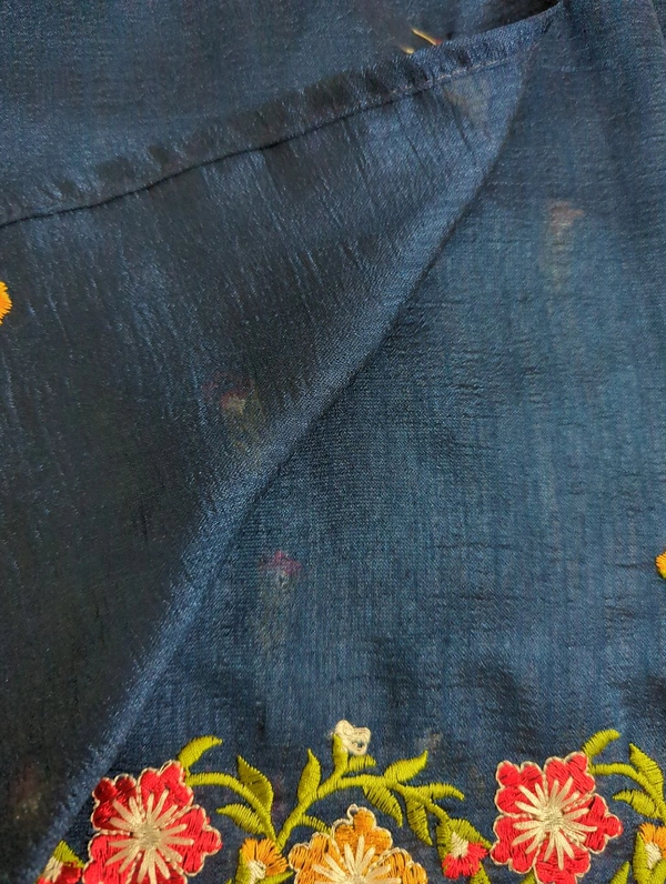 Pure Vichitra Silk Embroidery  - Navy Blue