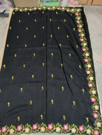 Pure Vichitra Silk Embroidery  - Black