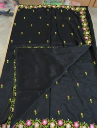 Pure Vichitra Silk Embroidery  - Black