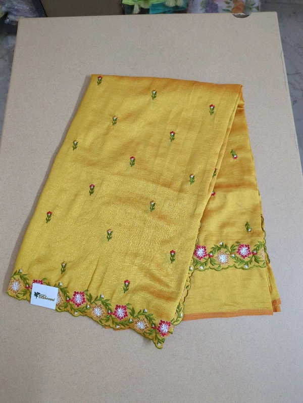 Pure Vichitra Silk Embroidery  - Gold