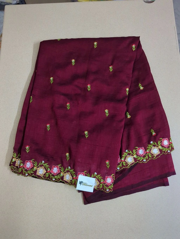 Pure Vichitra Silk Embroidery  - Maroon