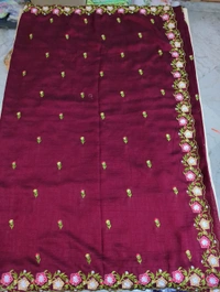 Pure Vichitra Silk Embroidery  - Maroon