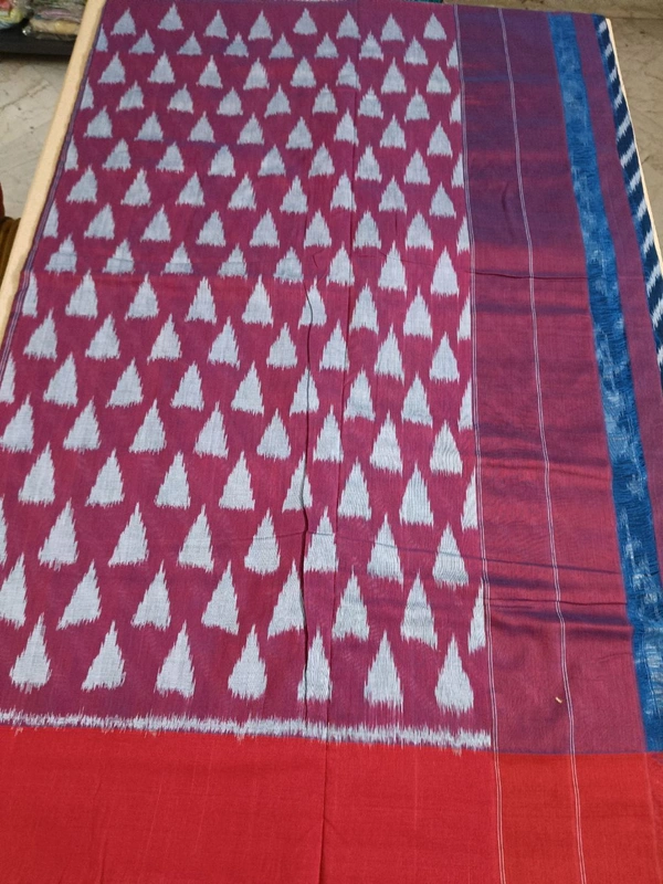 Pure Mercirised Pochampalli Cotton - Navy Blue with red 5