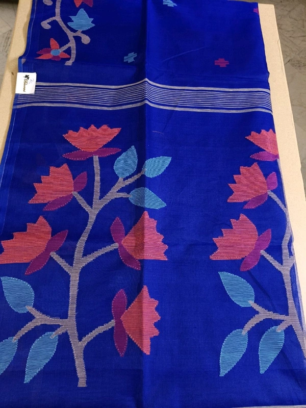 Pure Handloom Muslin Jamdhani - Blue