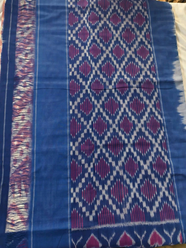 Pure Double Ikkat Mercirised Cotton Sarees - cream with blue