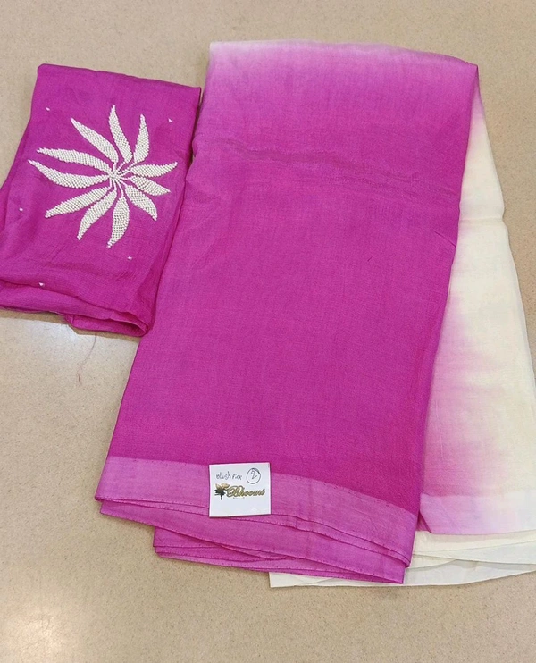Pure Mangalagiri Pattu With Maggam Work Blouse  - Magenta / Fuchsia - No 2