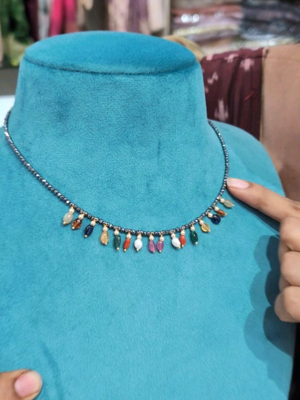 Blackdiamonds Chain With Real Navaratan And Swarovski  - HD