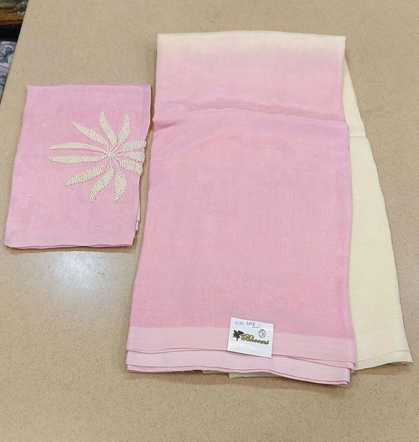 Pure Mangalagiri Pattu With Maggam Work Blouse  - Pink Lace - No 3