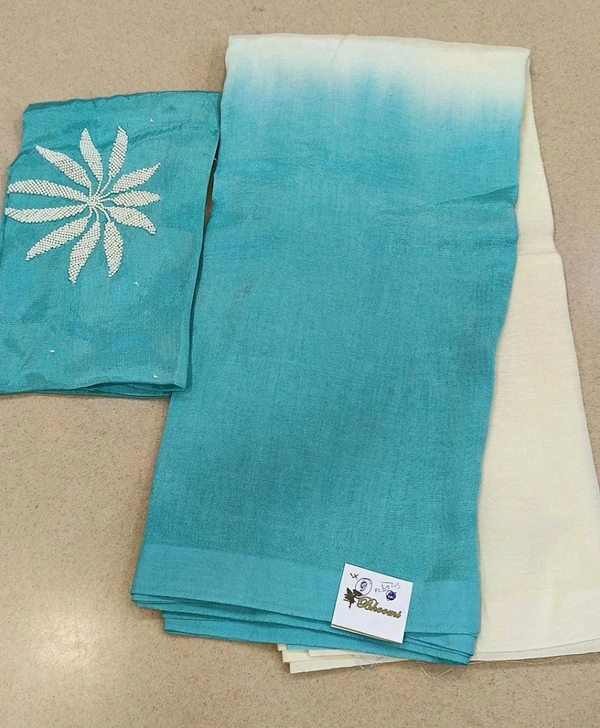 Pure Mangalagiri Pattu With Maggam Work Blouse  - Turquoise Blue - No 4