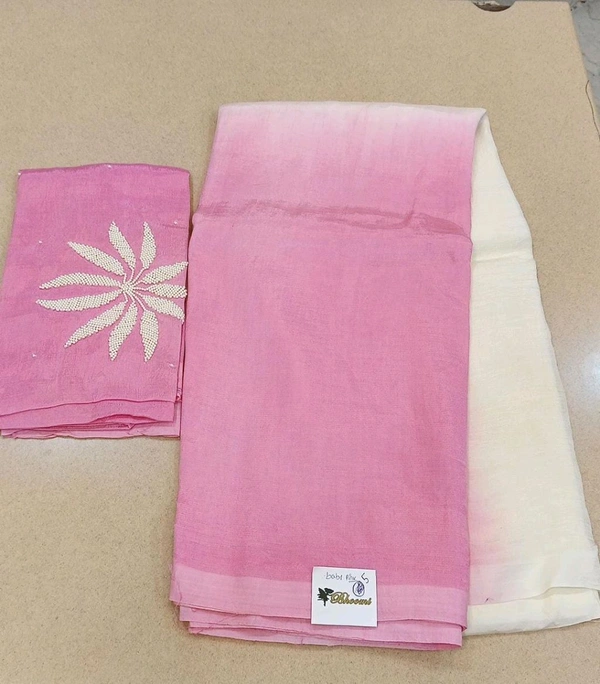 Pure Mangalagiri Pattu With Maggam Work Blouse  - Pink Lace - NO 5