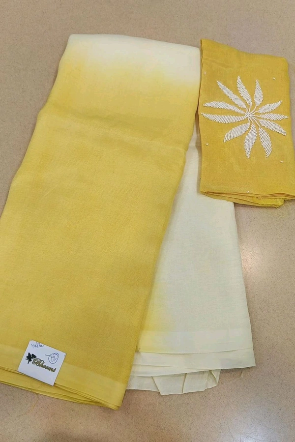 Pure Mangalagiri Pattu With Maggam Work Blouse  - Yellow - No 12