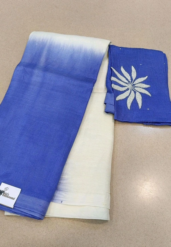 Pure Mangalagiri Pattu With Maggam Work Blouse  - Blue - No 22