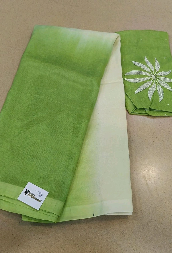 Pure Mangalagiri Pattu With Maggam Work Blouse  - Screamin' Green - No 24