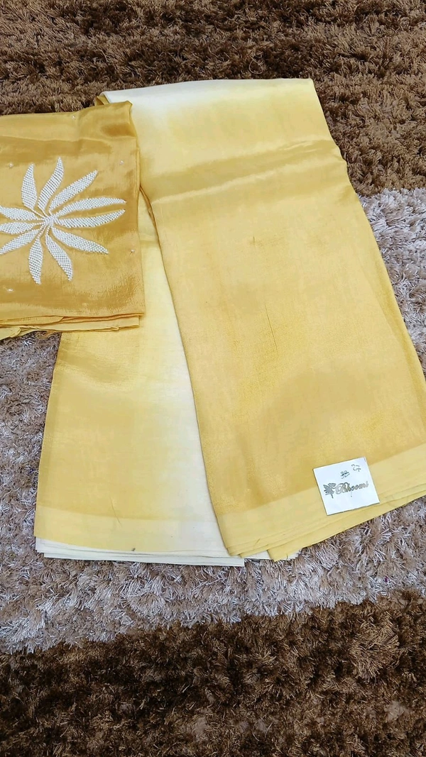 Pure Mangalagiri Pattu With Maggam Work Blouse  - yellow 27