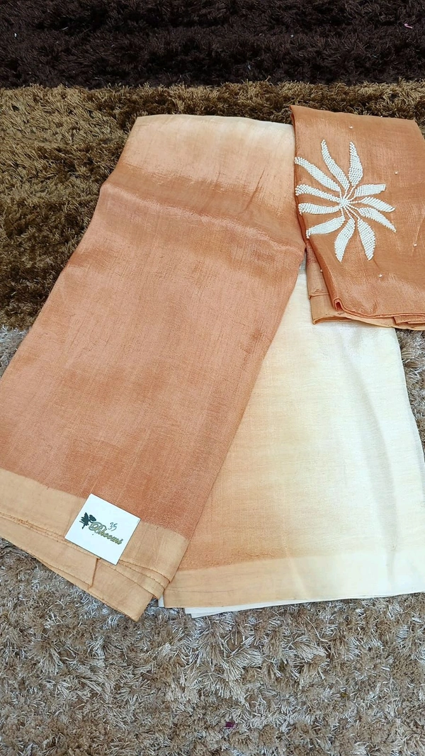 Pure Mangalagiri Pattu With Maggam Work Blouse  - orange 35