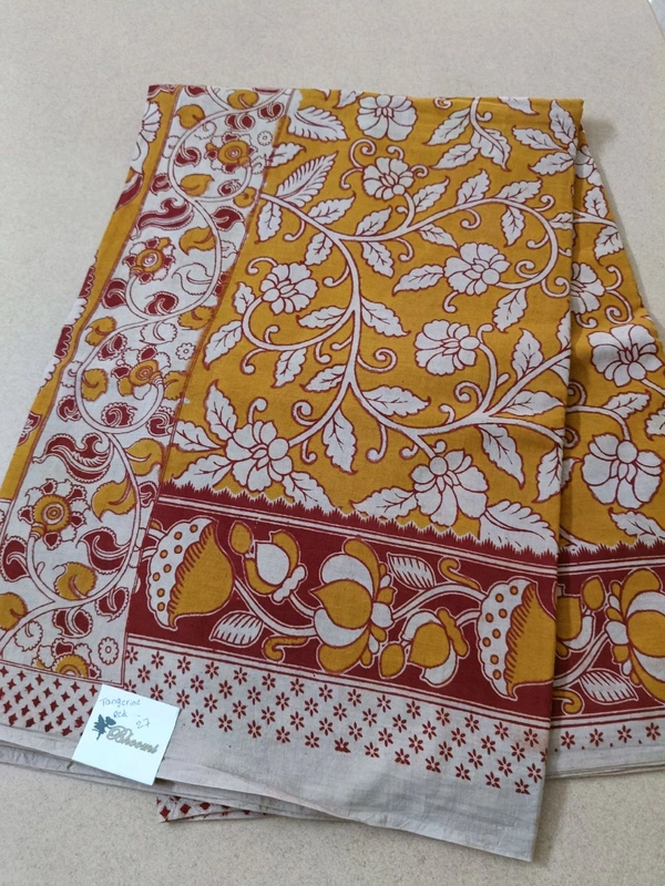Pure Kalamkari Cotton  - Tangerine red 27