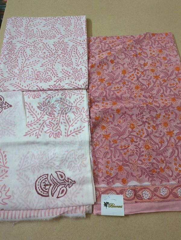 Block Printed Pure Cotton Suit With Mul Mul Dupatta - White 1