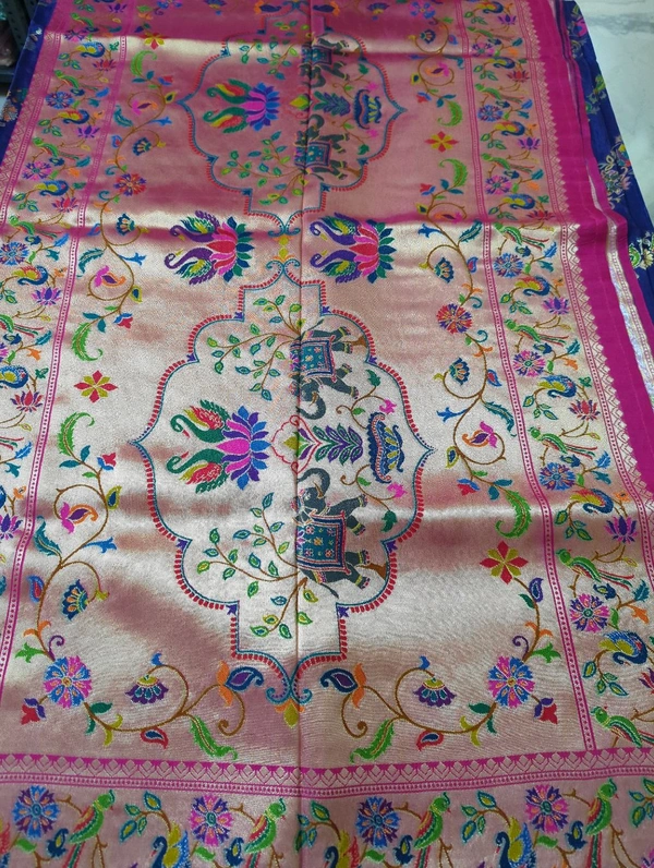 Pure Munga Paithani - Navy Blue