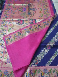 Pure Munga Paithani - Navy Blue