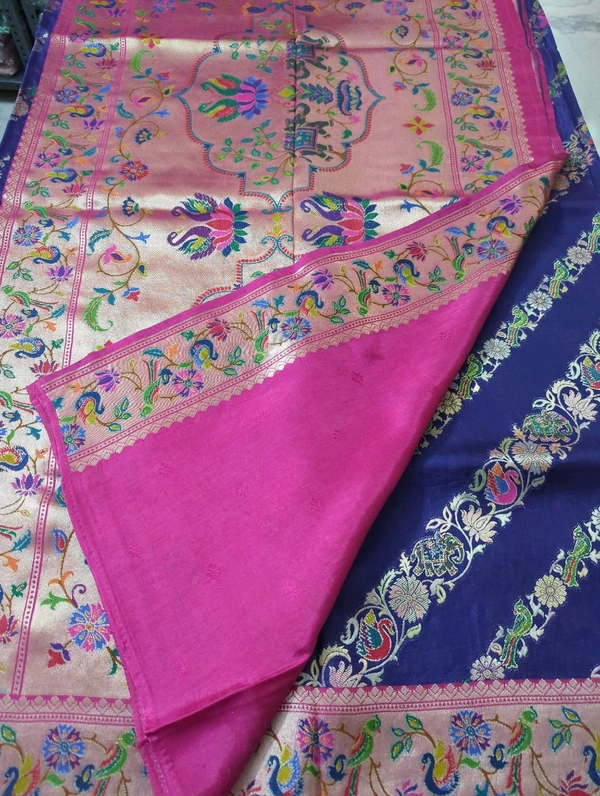 Pure Munga Paithani - Navy Blue