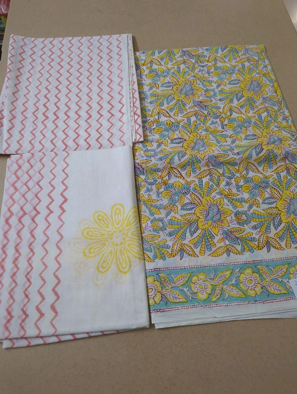Block Printed Pure Cotton Suit With Mul Mul Dupatta - White 3