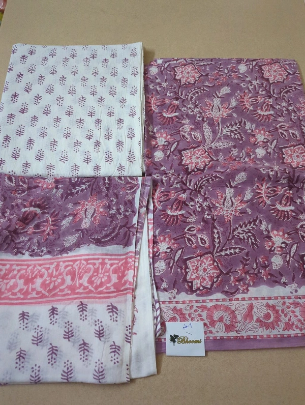 Block Printed Pure Cotton Suit With Mul Mul Dupatta - White 9