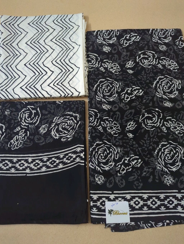 Block Printed Pure Cotton Suit With Mul Mul Dupatta - White 10