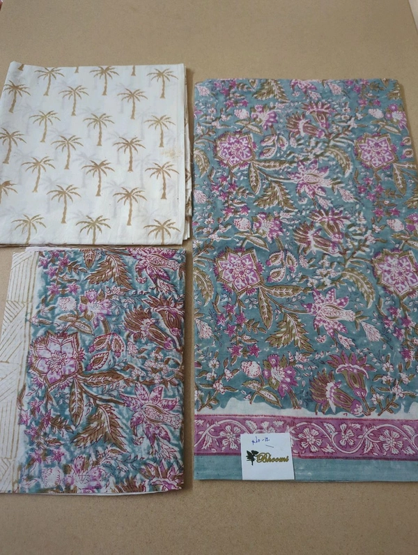 Block Printed Pure Cotton Suit With Mul Mul Dupatta - White 12