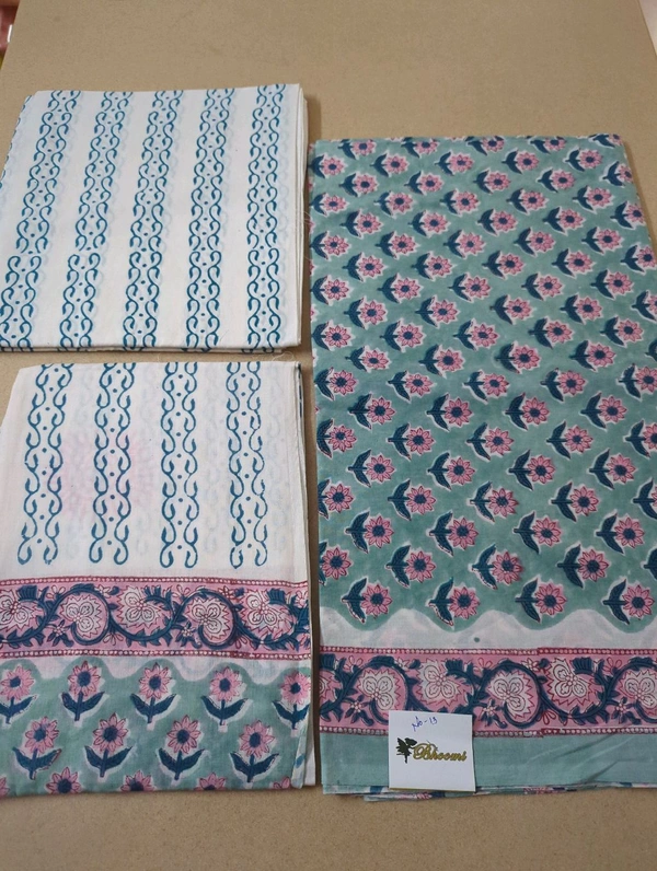 Block Printed Pure Cotton Suit With Mul Mul Dupatta - White 13