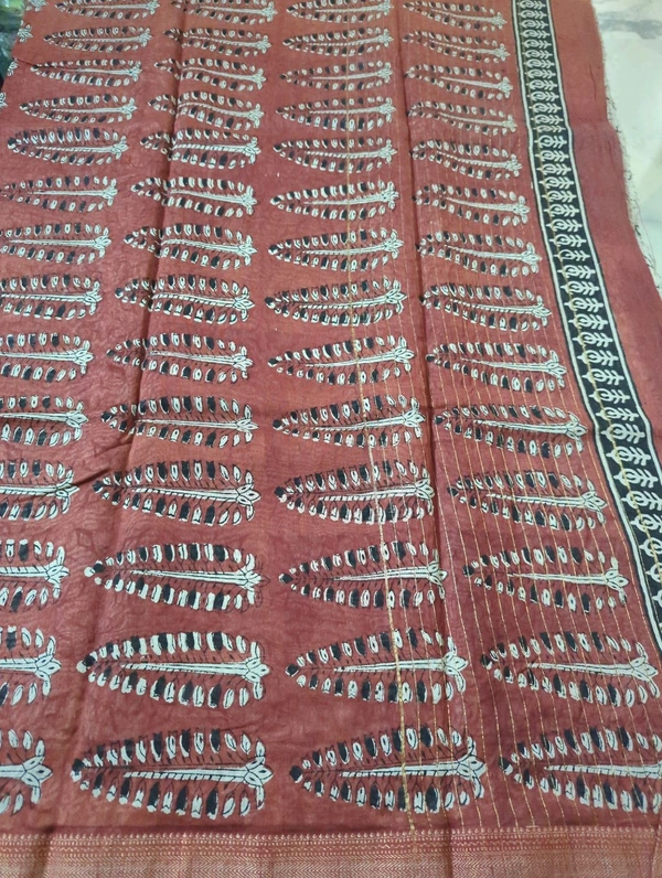 Pure Maheswari Block Print  - Red