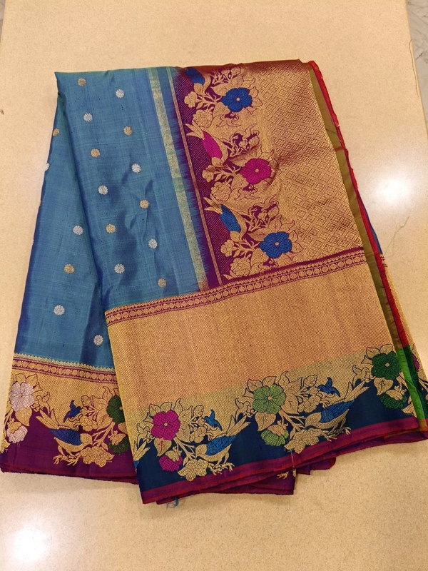 Pure Handloom Gadwal Pattu With Meenakari - Purple