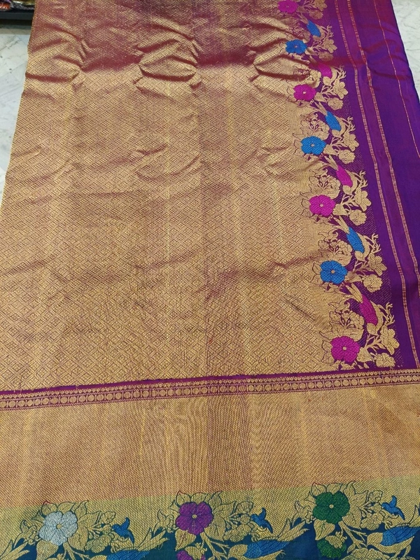 Pure Handloom Gadwal Pattu With Meenakari - Purple