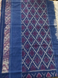 Pure Double Ikkat Mercirised Cotton - cream with blue