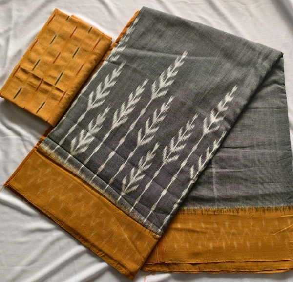 Pure Double Ikkat Mercirised Cotton - gray with yellow
