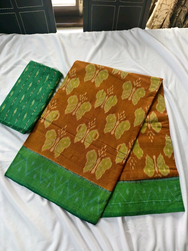 Pure Double Ikkat Mercirised Cotton - yellow with green