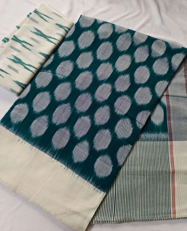 Pure Double Ikkat Mercirised Cotton - green with white