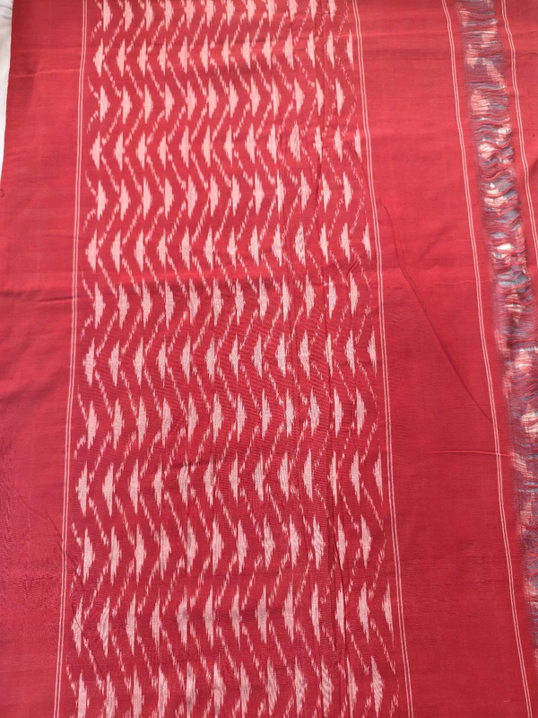 Pure Double Ikkat Mercirised Cotton - cement colour with red