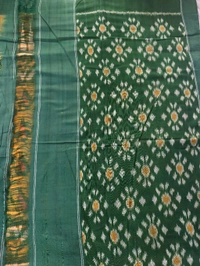 Pure Double Ikkat Mercirised Cotton - yellow with green