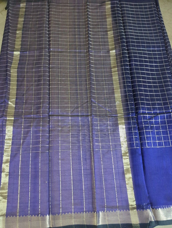 Pure Handloom Mangalagiri Pattu - Navy Blue