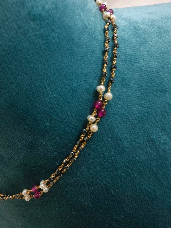 Handmade Chain With Black Diamonds, Real Manulu And Real Pearls - 2lines, VZ