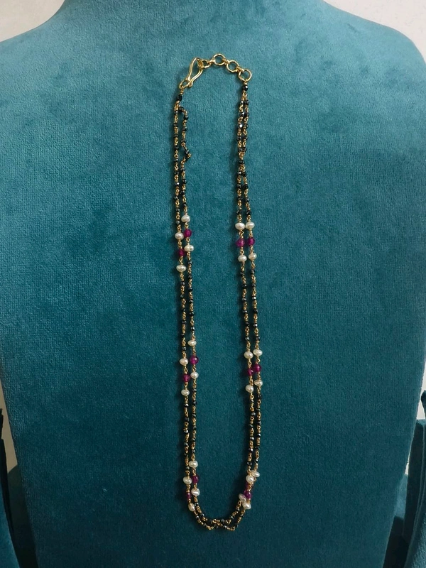 Handmade Chain With Black Diamonds, Real Manulu And Real Pearls - 2lines, VZ