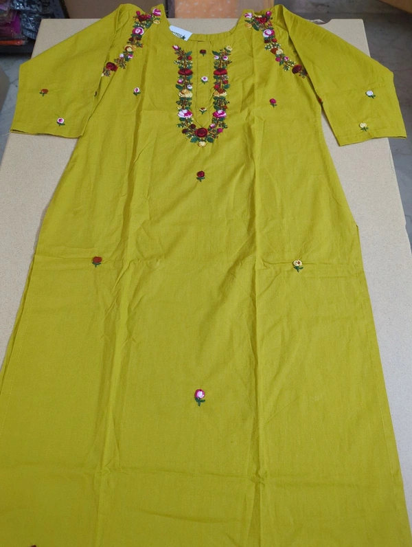 Pure Cotton With Hand Work  - Yellow, 40