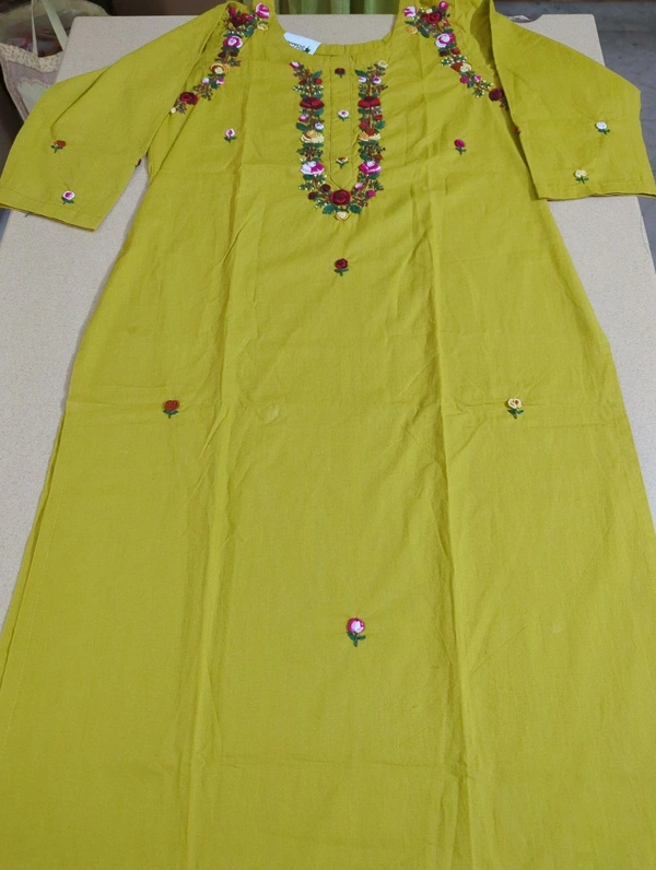 Pure Cotton With Hand Work  - Yellow, 44