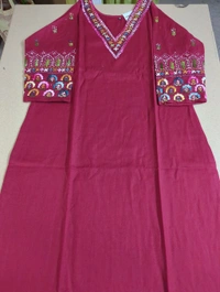 Cotton Lenin With Hand Work - Maroon, 42