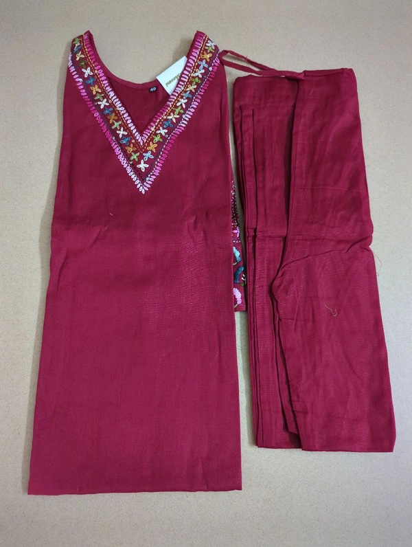 Cotton Lenin With Hand Work - Maroon, 46