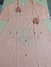 Khadi Cotton A Line Drees  - Peach Orange, 40
