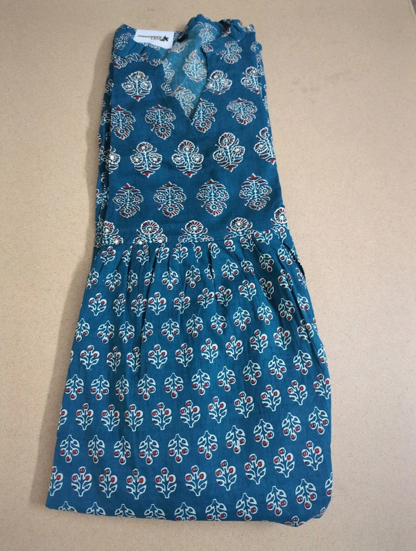 Pure Cotton Frock - blue hard black, 40